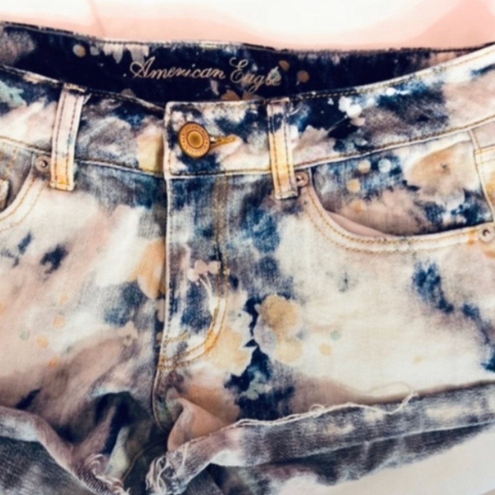 Y2k Vintage American Eagle Low-rise Acid Wash Denim Tie Dye Blue/White Women’s 6 - Picture 4 of 9